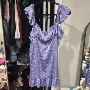 Purple Floral Dress with Ruffle Sleeves